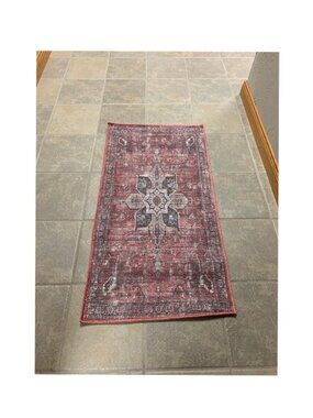Nourison Farmhouse Washable 2' x 3' 9" Accent Rug Red Tan Beige NWT